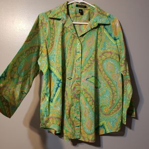 Ralph Lauren green, orange and pink top